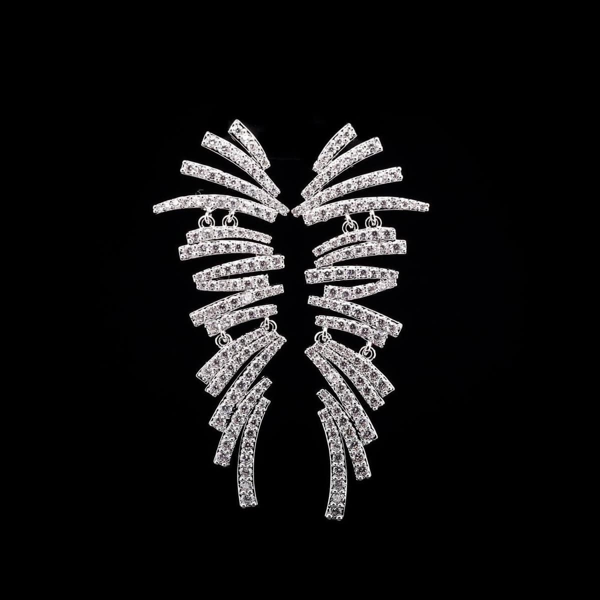 Omnia Wing Drop Earrings in High-Quality Zircon Stone and Rhodium Plated - OMNIASTORES UAE