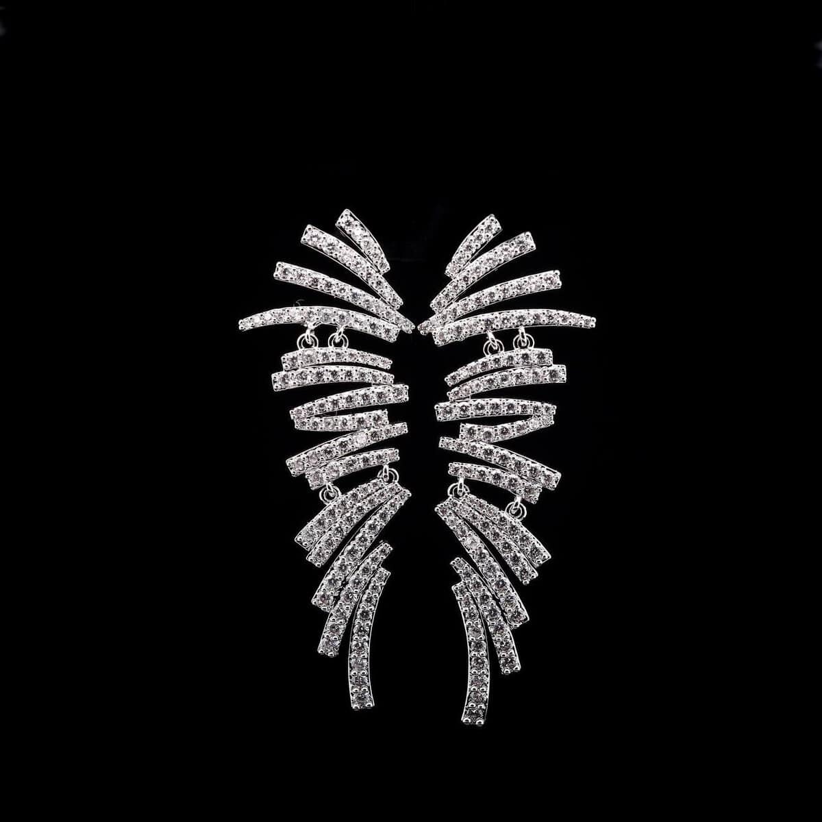 Omnia Wing Drop Earrings in High-Quality Zircon Stone and Rhodium Plated - OMNIASTORES UAE