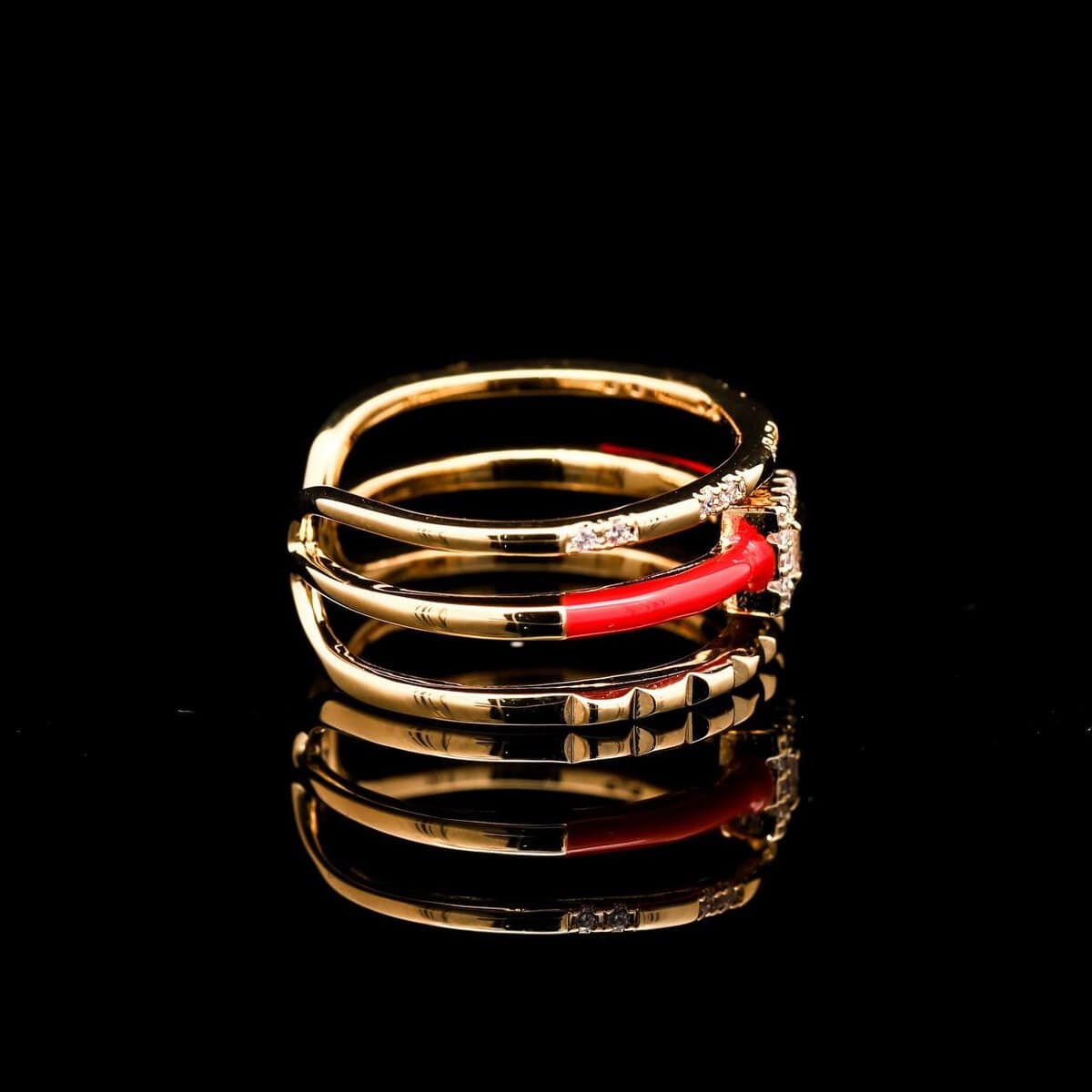 Omnia Shaina Golden Red Ring Accessories in High Quality Zircon Stone Rhodium Plated - OMNIASTORES UAE