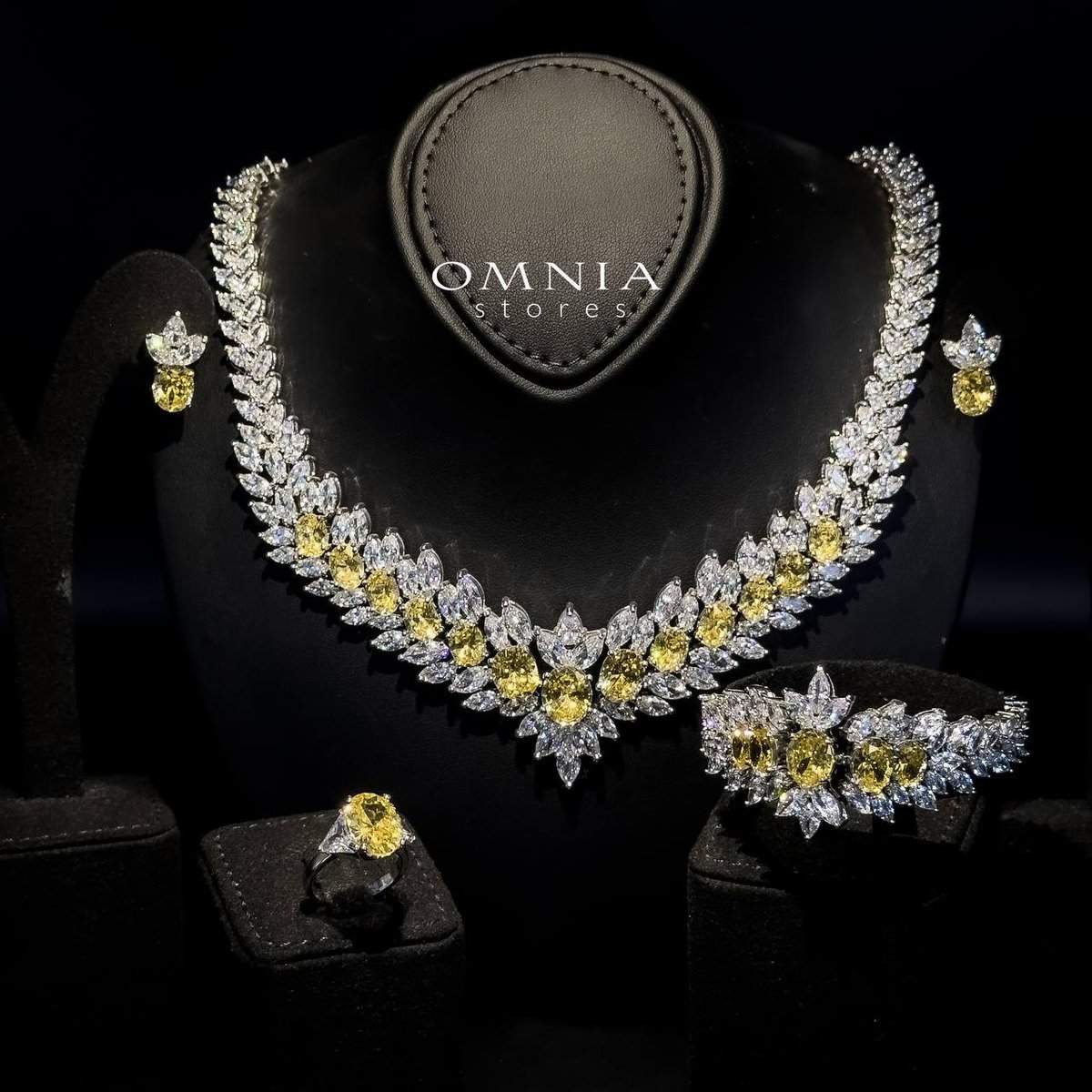 Omnia Buthaina Yellow Bridal Full Set in High Quality Simulated Diamonds - OMNIASTORES UAE