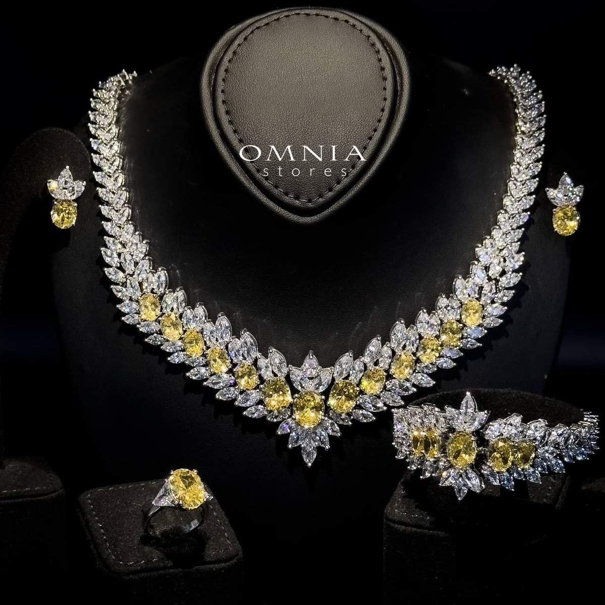 Omnia Buthaina Yellow Bridal Full Set in High Quality Simulated Diamonds - OMNIASTORES UAE