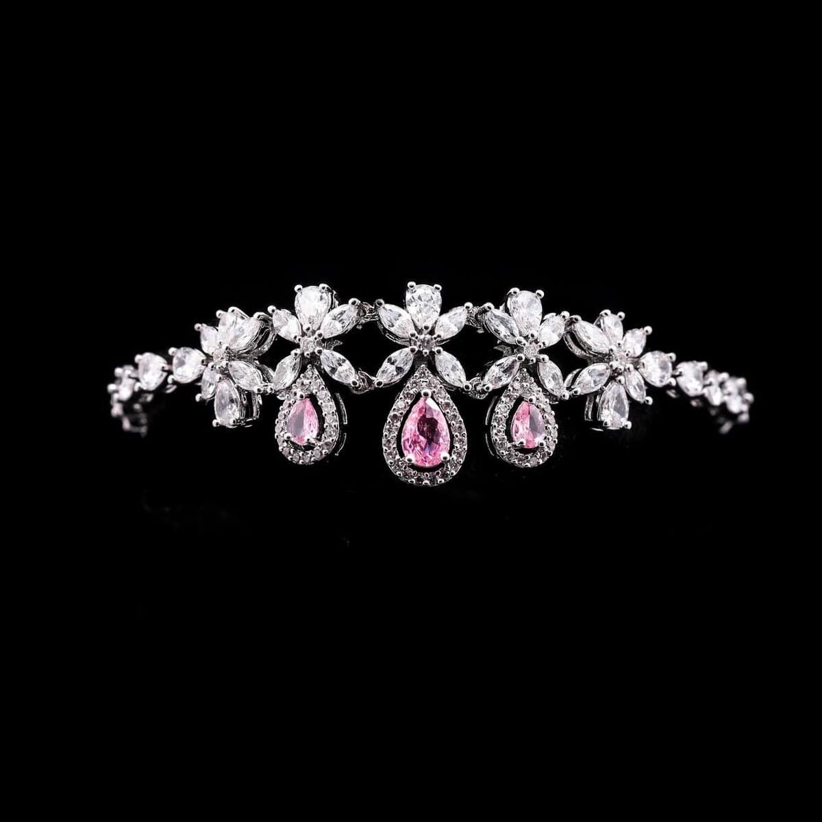 Omnia Ayla Pink Bridal Full Set in High-Quality Zircon Stone Rhodium Plated - OMNIASTORES UAE