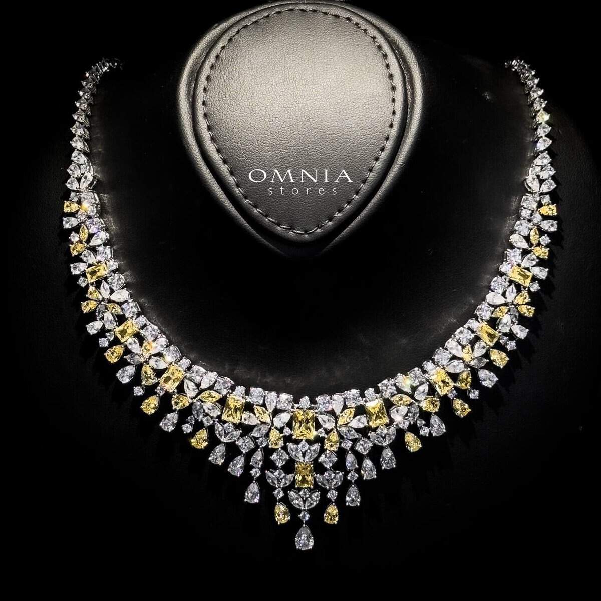 Omnia Rasha Bridal Set with Rhodium Plated Finish, Featuring Yellow Pear-Cut and Marquise-Cut Simulated Diamonds in Elegant Drop Design - OMNIASTORES UAE