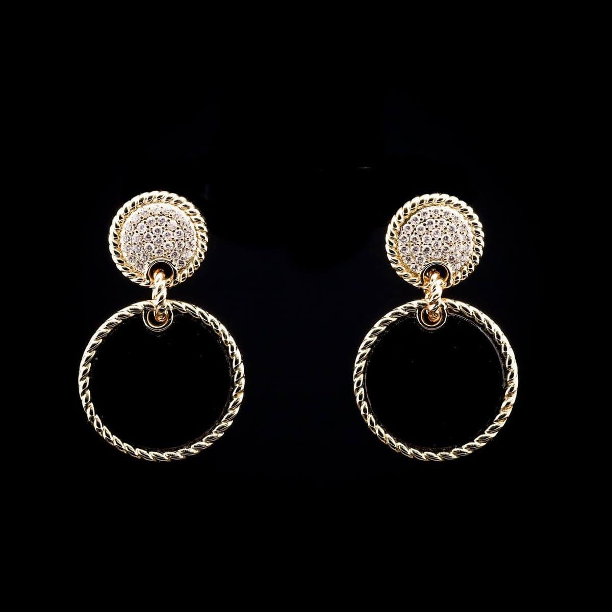 Omnia Elena Black Agate Stone Earrings in High Quality Zircon Stone in Rhodium Plated - OMNIASTORES UAE