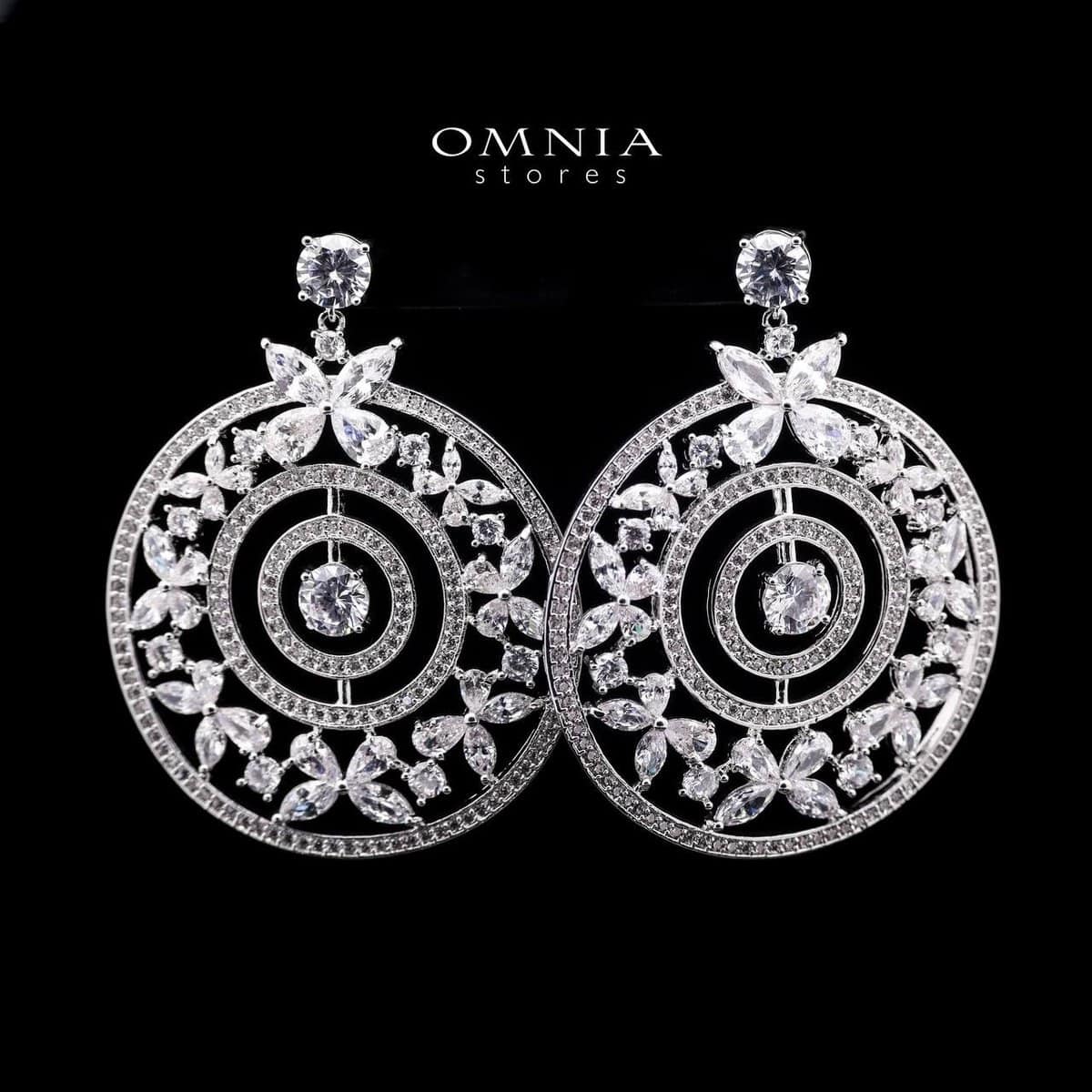 Omnia White Chandelier Earrings with Round, Marquise, and Pear-Cut High-Quality Zircon Stones in a Rhodium Plated Finish - OMNIASTORES UAE