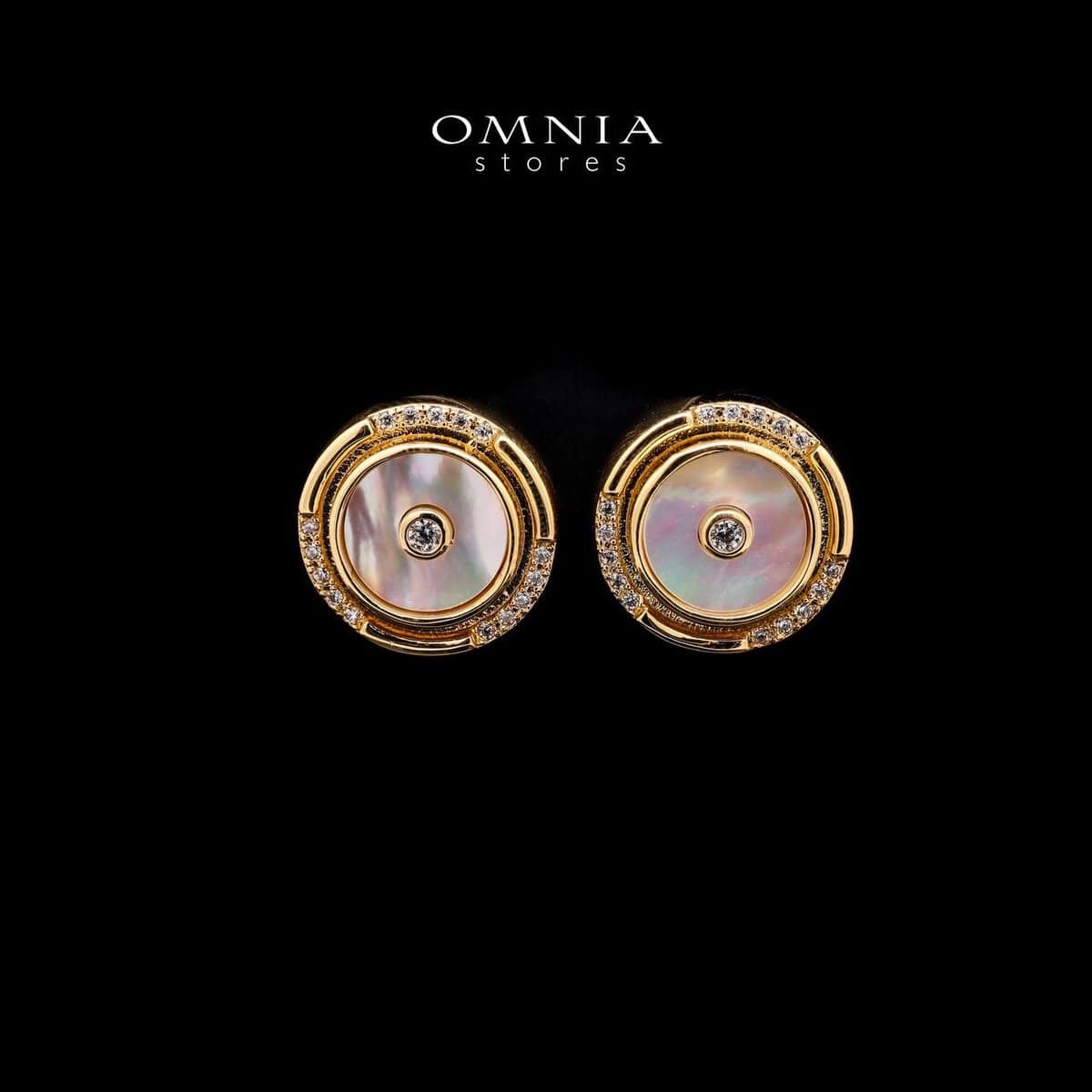 Omnia Asfar Stud Earrings in Brass Gold Plated with Mother of Pearl - OMNIASTORES UAE