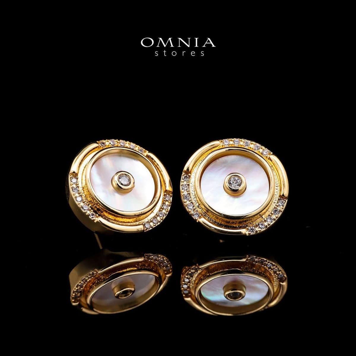 Omnia Asfar Stud Earrings in Brass Gold Plated with Mother of Pearl - OMNIASTORES UAE