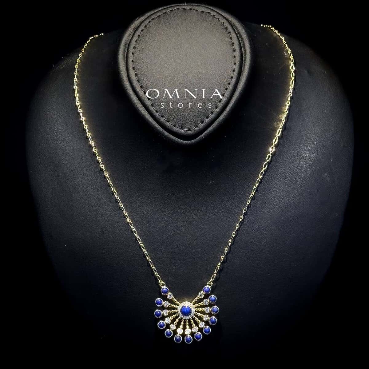 Omnia Layal Sunburst Lapis Pendant Necklace with Beaded Accents in Brass with Gold Plated Finish - OMNIASTORES UAE