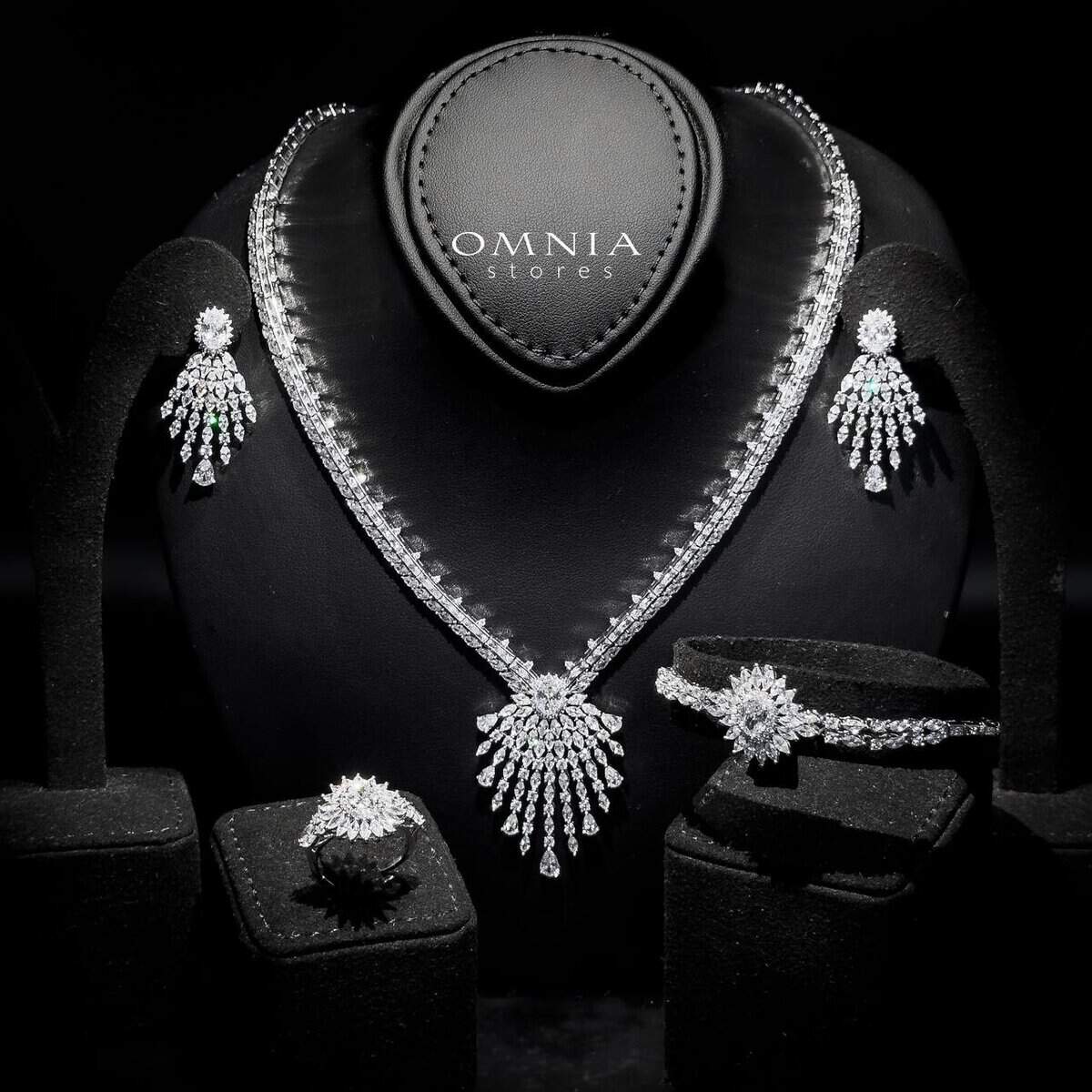 Omnia Asmaa Pure White Bridal Full Zircon Set - OMNIASTORES UAE