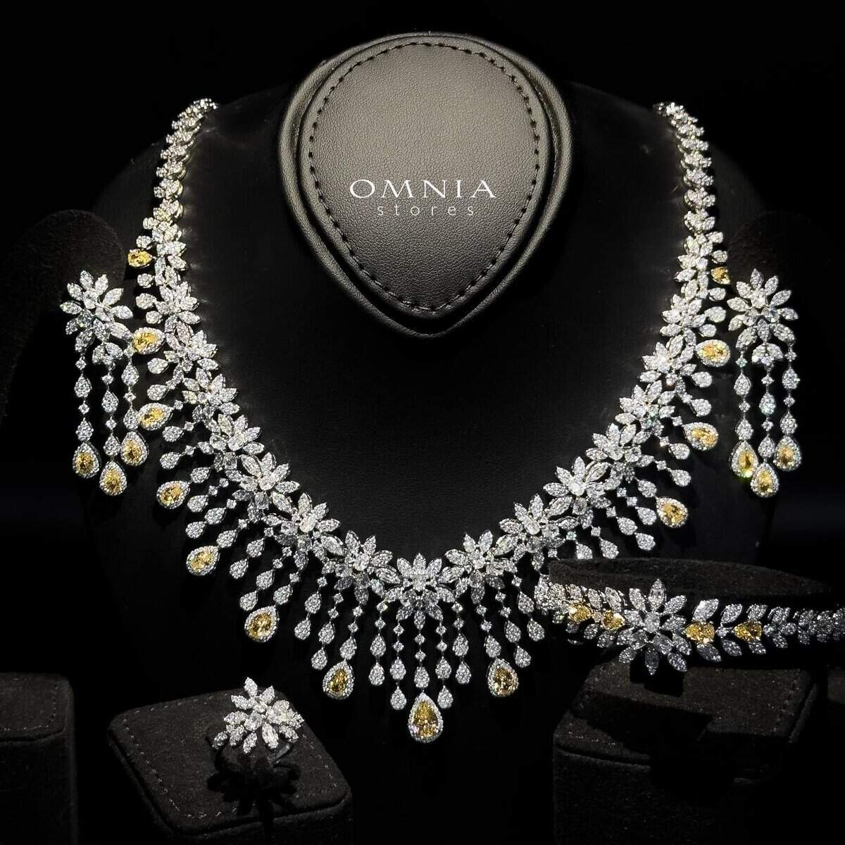 Omnia Anoud Yellow Bridal Full Set with Sparkling Zircon Stones in High-Quality Rhodium Plated Finish - OMNIASTORES UAE