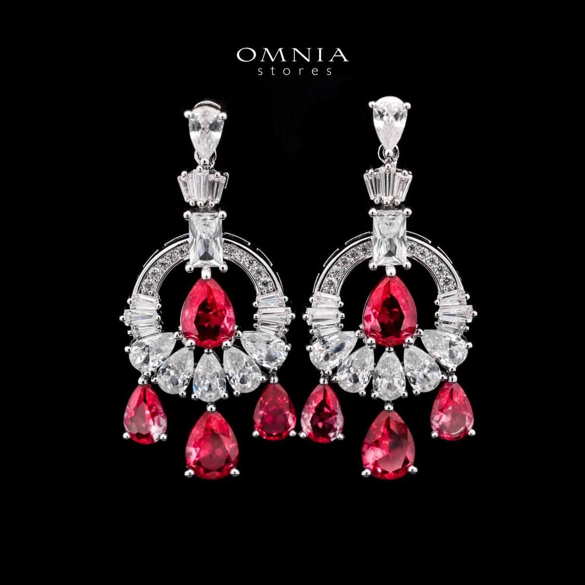 Omnia Maram Maroon Full Set in 92.5 Silver with High-Quality Simulated Diamonds and Teardrop Design - OMNIASTORES UAE