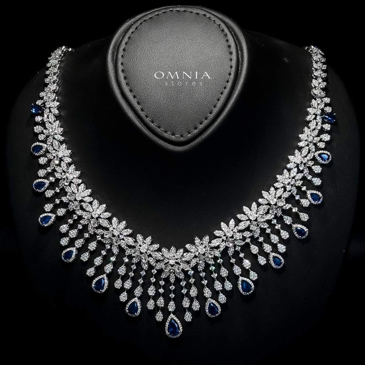 Omnia Anoud blue Bridal Full Set with Sparkling Zircon Stones in High-Quality Rhodium Plated Finish - OMNIASTORES UAE