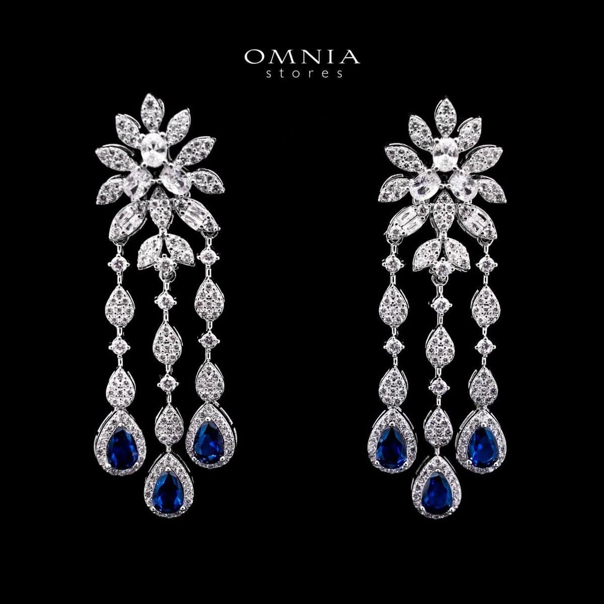 Omnia Anoud blue Bridal Full Set with Sparkling Zircon Stones in High-Quality Rhodium Plated Finish - OMNIASTORES UAE