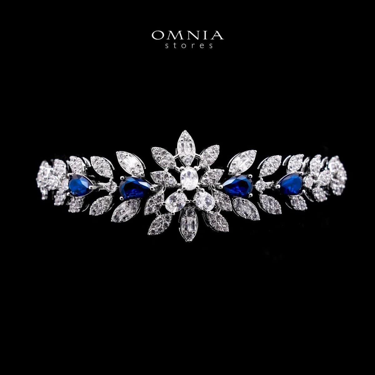 Omnia Anoud blue Bridal Full Set with Sparkling Zircon Stones in High-Quality Rhodium Plated Finish - OMNIASTORES UAE