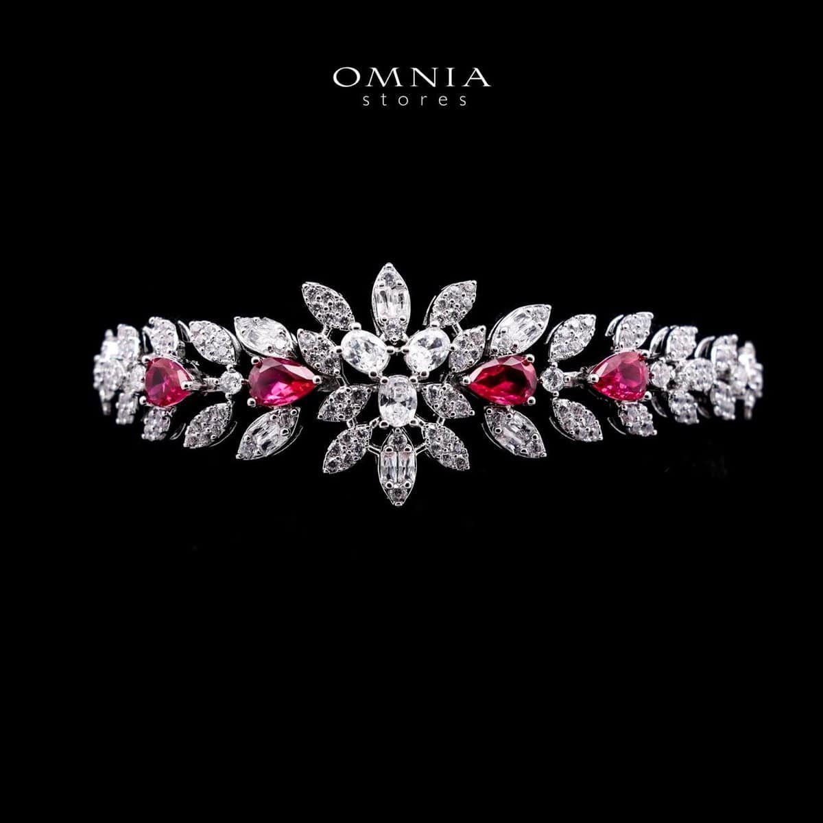 Omnia Anoud Maroon Bridal Full Set with Sparkling Zircon Stones in High-Quality Rhodium Plated Finish - OMNIASTORES UAE