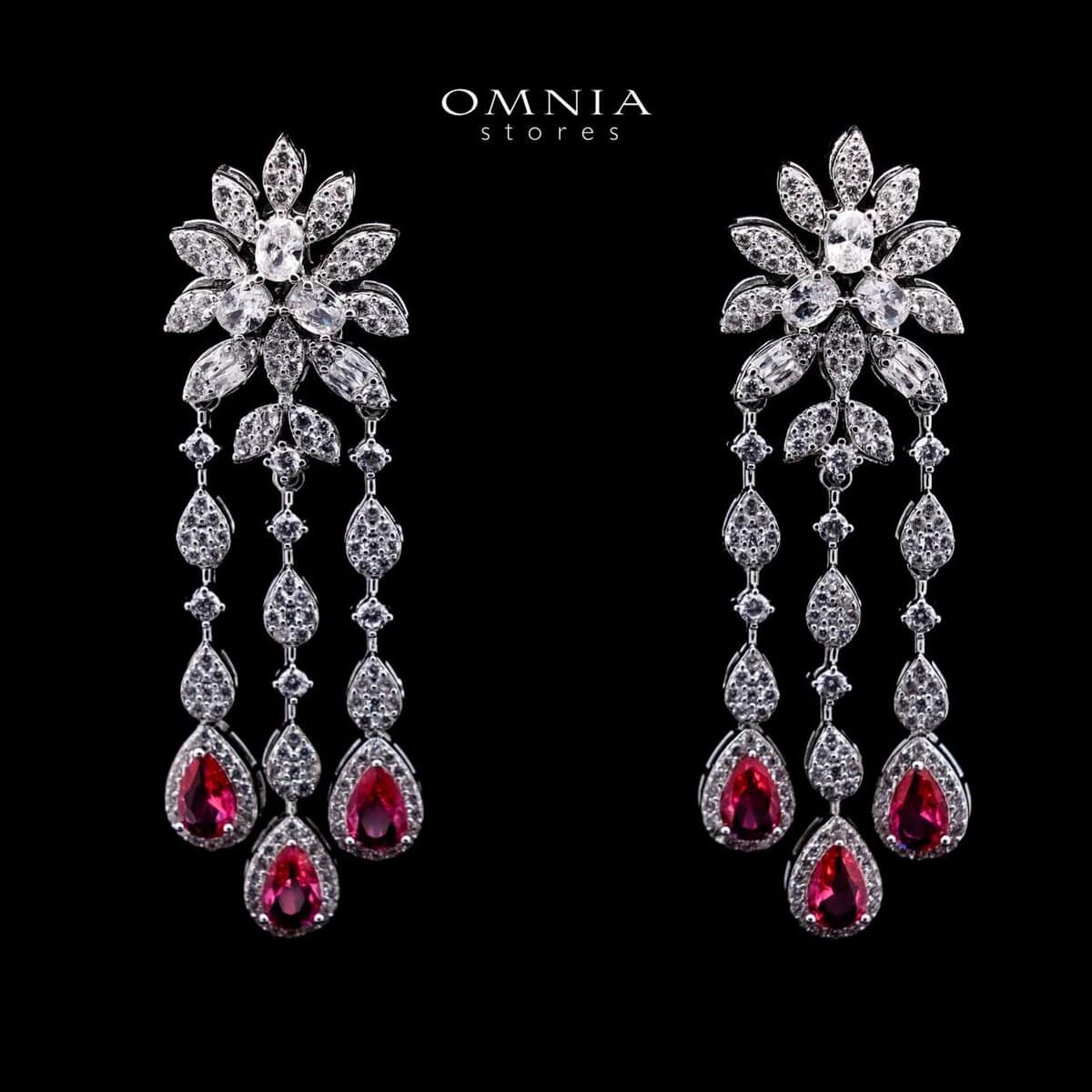 Omnia Anoud Maroon Bridal Full Set with Sparkling Zircon Stones in High-Quality Rhodium Plated Finish - OMNIASTORES UAE