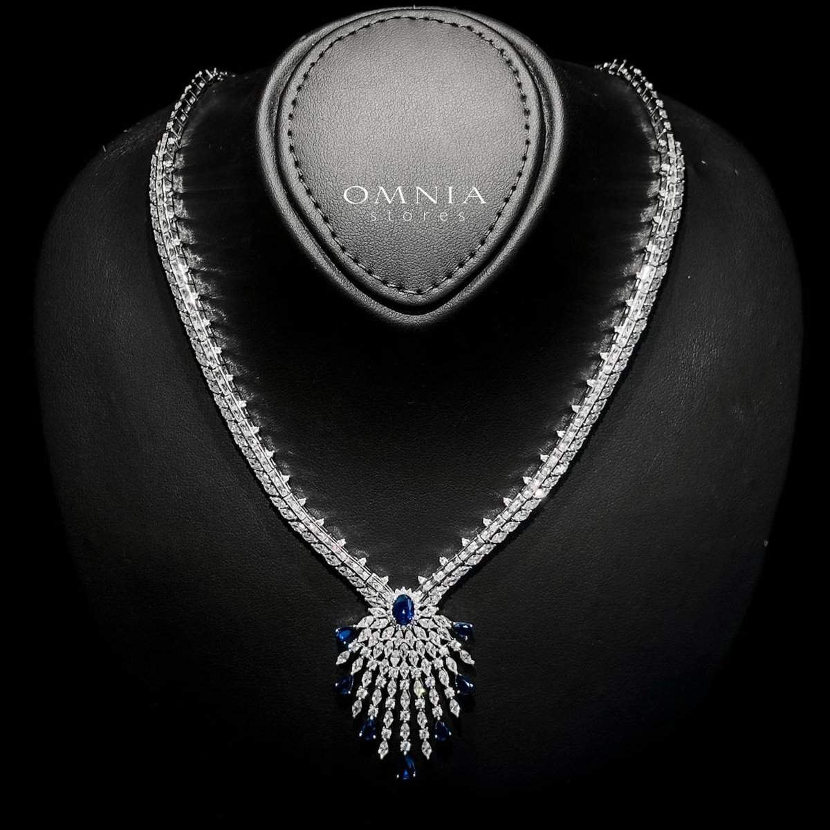 Omnia Asmaa Blue Bridal Full Set with Sparkling Zircon Stones in High-Quality Rhodium Plated Finish - OMNIASTORES UAE