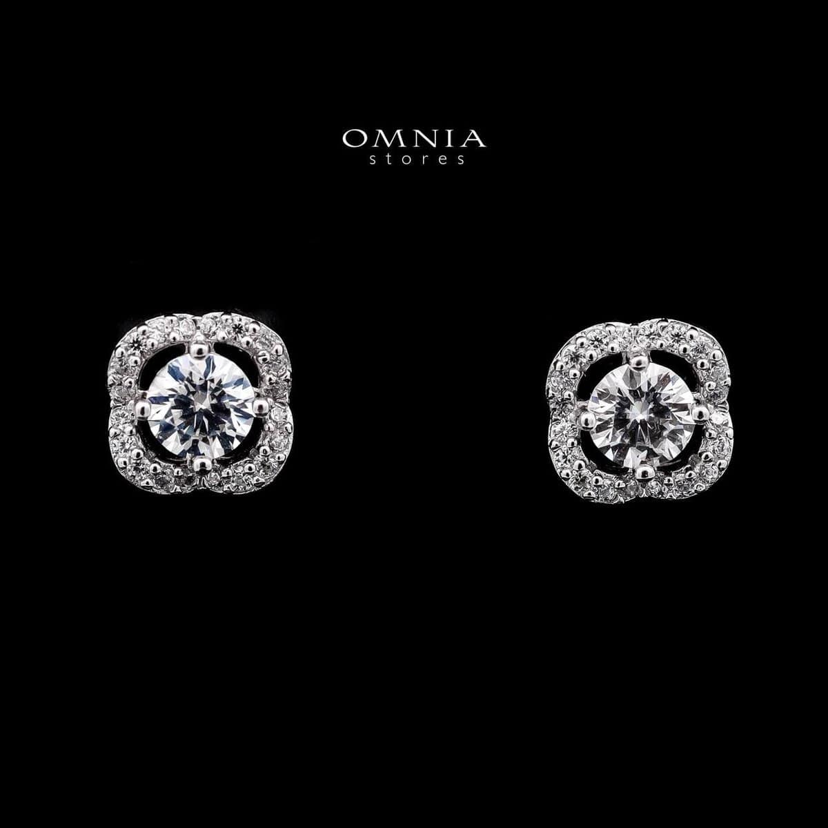 Omnia Fleur Halo Stud Earrings in 925 Sterling Silver with High-Quality Iced Cut Stones - OMNIASTORES UAE
