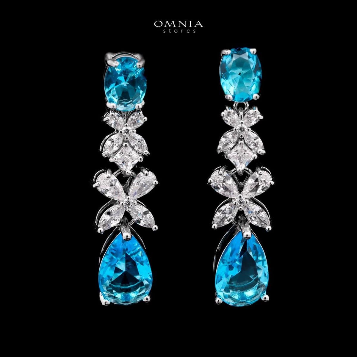 Omnia Suhana Sky Blue Bridal Full Set Designed with Pear-Cut and Round Simulated Diamonds in High-Quality Rhodium Plated Finish - OMNIASTORES UAE