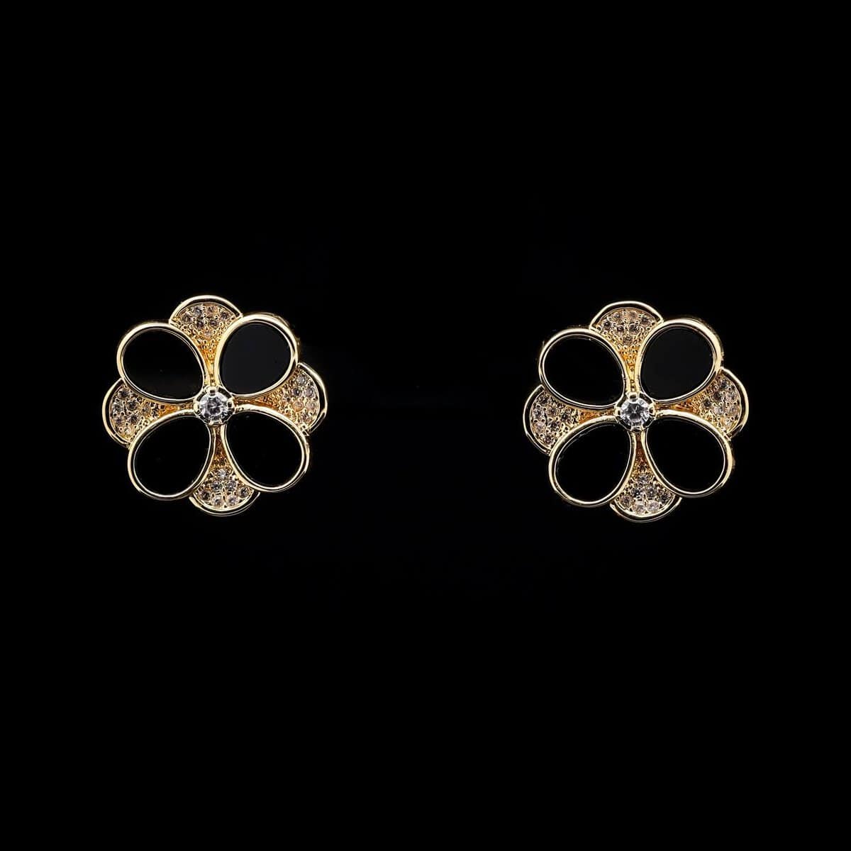 Omnia Hina Earrings Black Agate Stone in Rhodium Plated - OMNIASTORES UAE