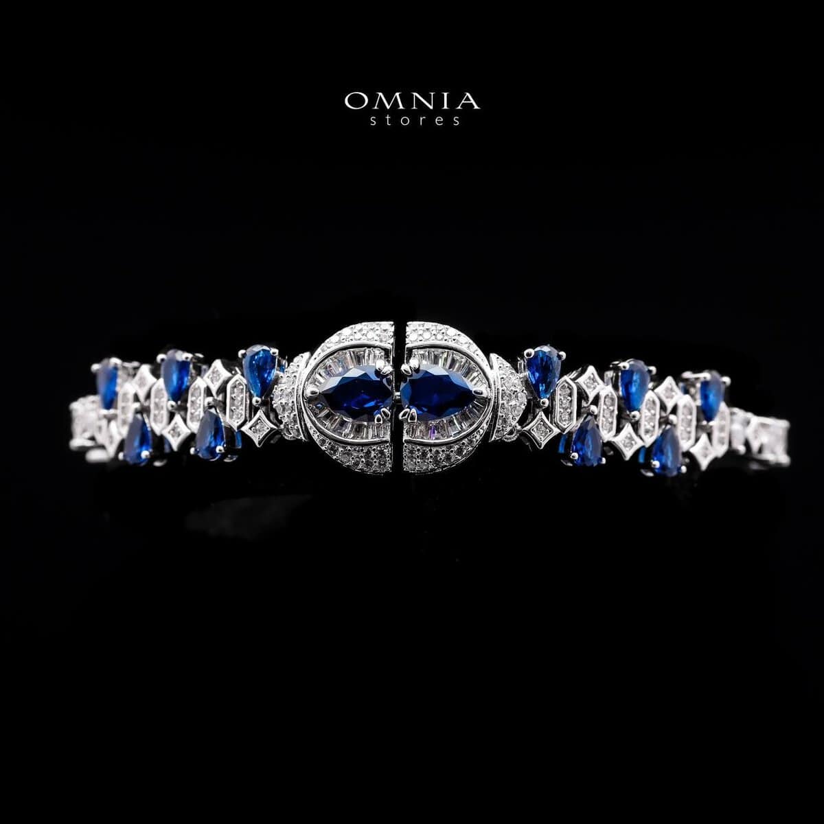Omnia Rafi Blue Bridal Full Set with Elegant White and Simulated Diamonds in High-Quality Rhodium Plated Finish - OMNIASTORES UAE