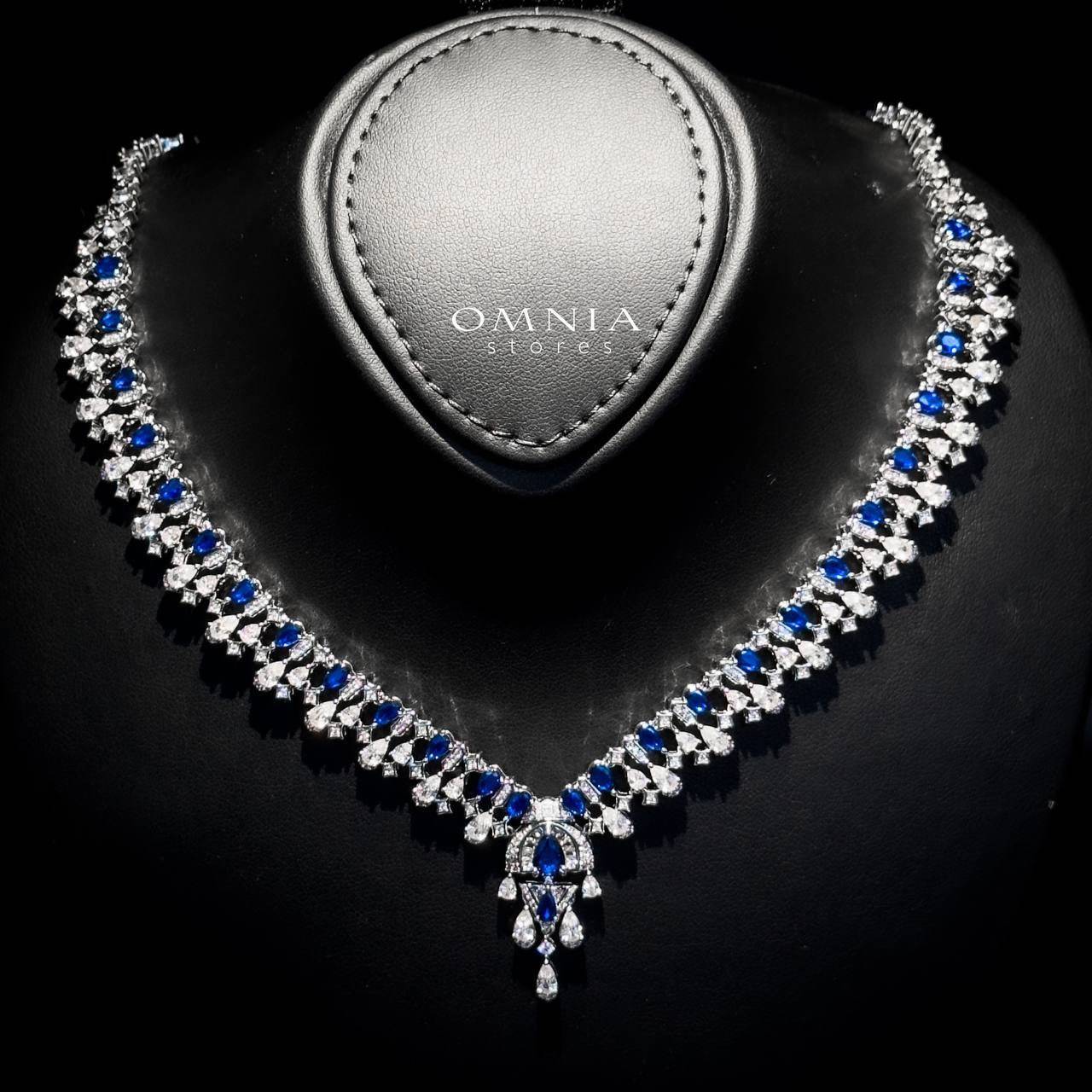 Omnia Rafi Blue Bridal Full Set with Elegant White and Simulated Diamonds in High-Quality Rhodium Plated Finish - OMNIASTORES UAE