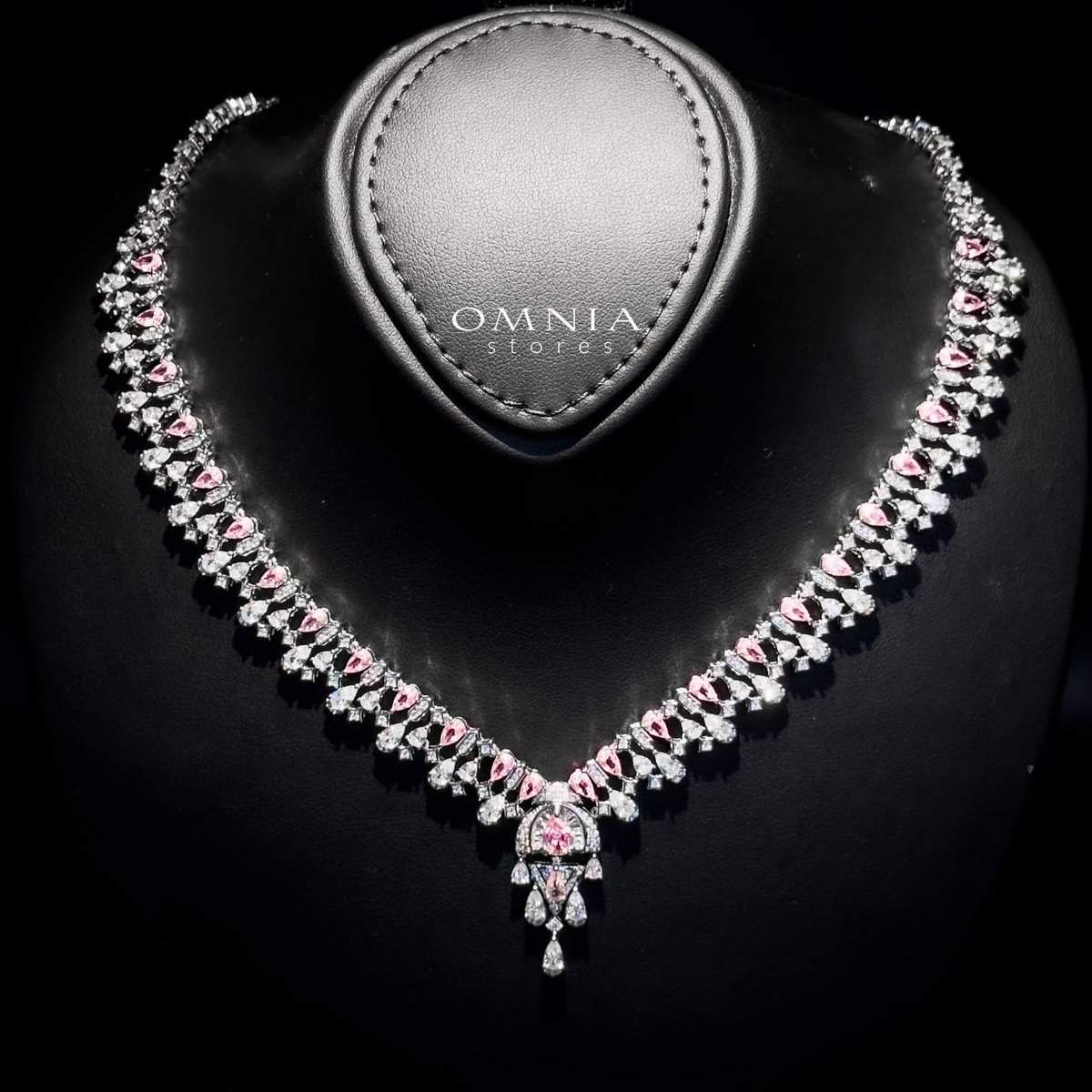 Omnia Rafi Pink Bridal Full Set with Elegant Pink and White Simulated Diamonds in High-Quality Rhodium Plated Finish - OMNIASTORES UAE