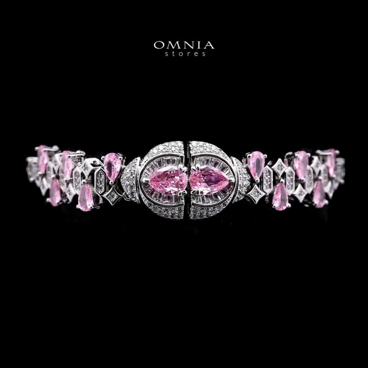 Omnia Rafi Pink Bridal Full Set with Elegant Pink and White Simulated Diamonds in High-Quality Rhodium Plated Finish - OMNIASTORES UAE
