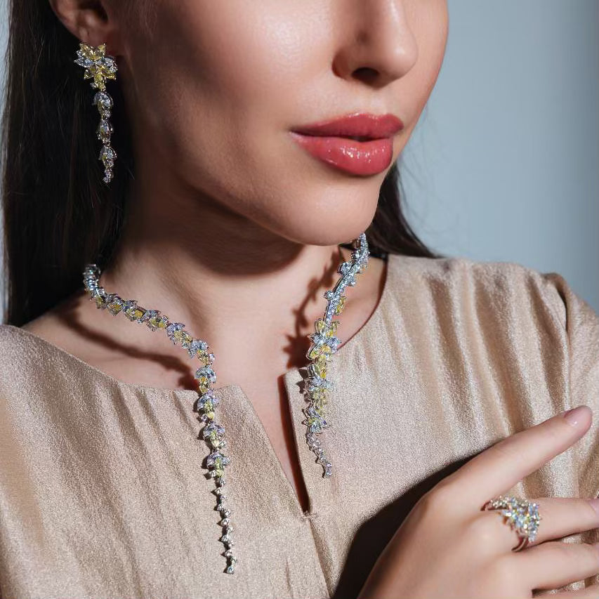 Omnia Abla Yellow Bridal Set in 925 Silver with Marquise and Pear-Cut High-Quality Simulated Diamonds - OMNIASTORES UAE