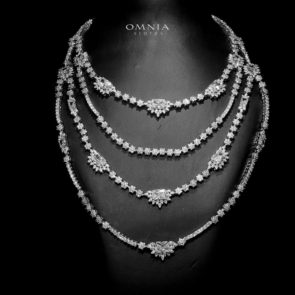 Omnia Blair Pure White Bridal Full Set with Marquise and Emerald-Cut High-Quality Simulated Diamonds Rhodium Plated - OMNIASTORES UAE