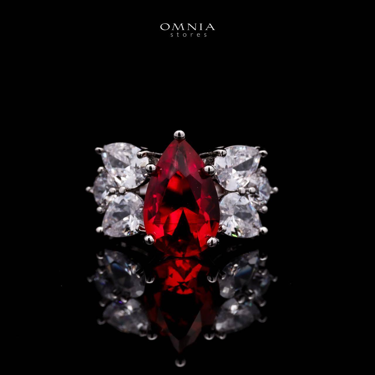 Omnia Princess Bridal Full Set with Pear-Cut White and Red High-Quality Simulated Diamonds Rhodium Plated - OMNIASTORES UAE