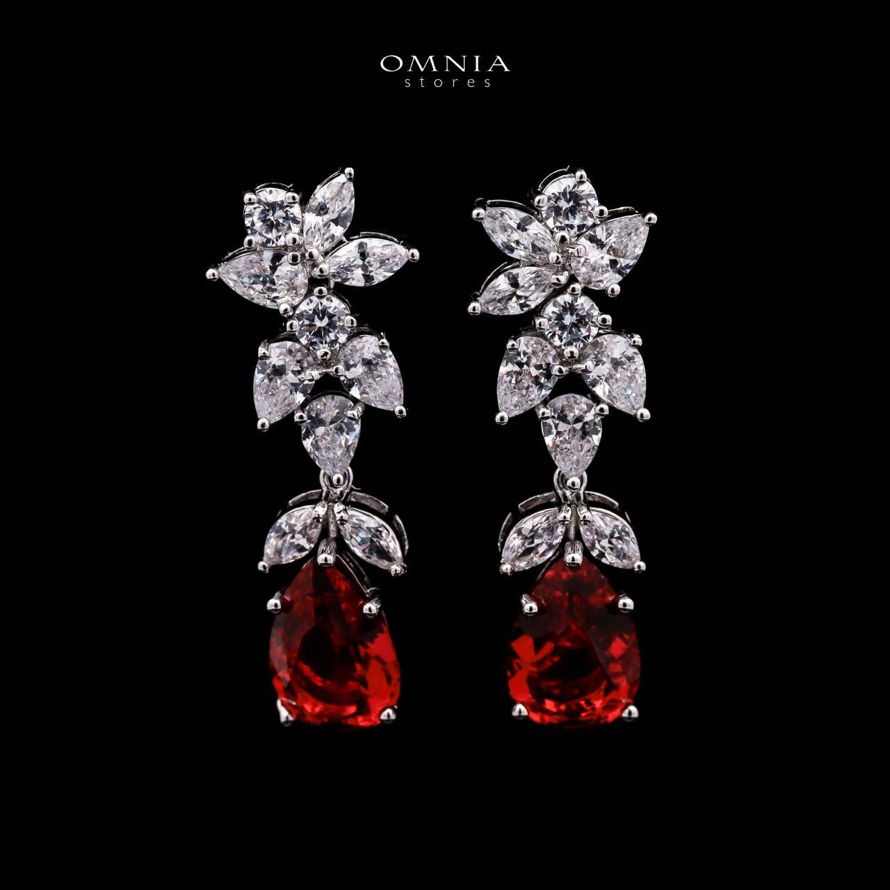 Omnia Princess Bridal Full Set with Pear-Cut White and Red High-Quality Simulated Diamonds Rhodium Plated - OMNIASTORES UAE