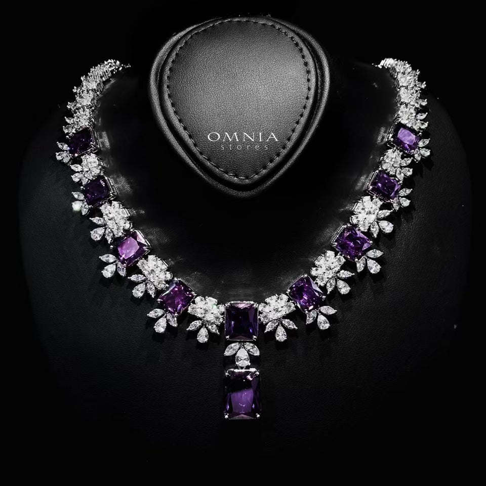 Omnia Charlene Purple Bridal Full Set with Radiant and Pear-Cut High-Quality Simulated Diamonds Rhodium Plated - OMNIASTORES UAE