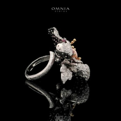 Omnia Ambreen Floral Ring in 92.5 Silver with High Quality Simulated Diamonds