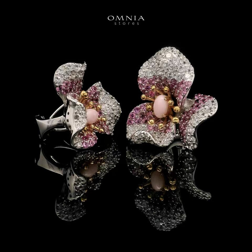 Omnia Amatullah Floral Earrings in 92.5 Silver with High Quality Simulated Diamonds