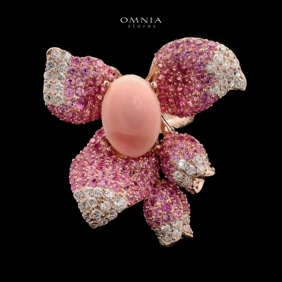 Omnia Amal Floral Ring in 92.5 Silver with High Quality Simulated Diamonds - OMNIASTORES UAE