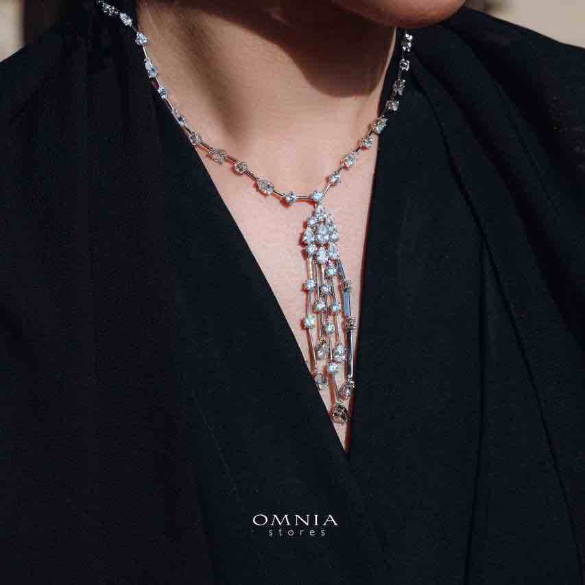 Omnia Adhara White Necklace and Earrings Set In 92.5 Silver High Quality Simulated diamonds