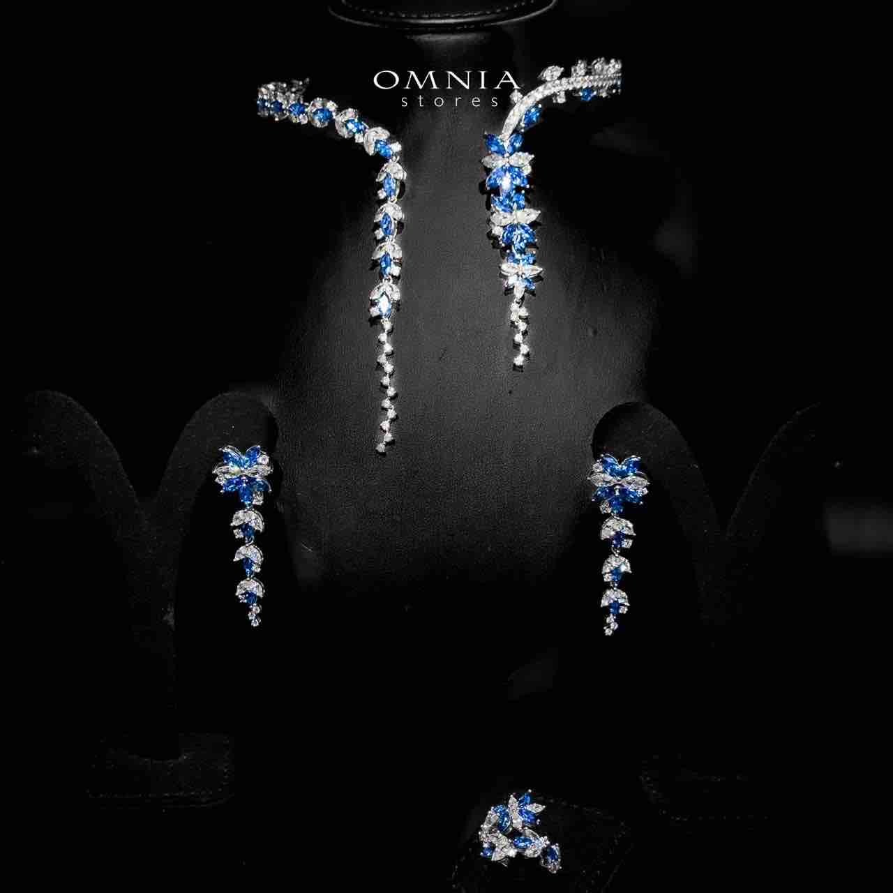 Omnia Abla Blue Bridal Set in 925 Silver with Marquise and Pear-Cut High-Quality Simulated Diamonds