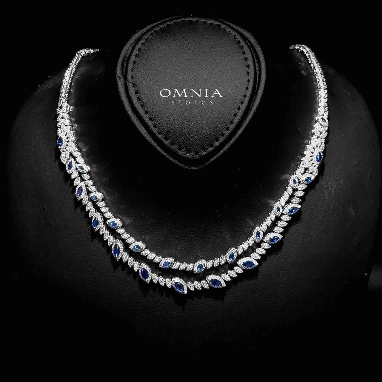 Omnia Nada Blue Bridal Full Set in High Quality Zircon Stone Rhodium Plated - OMNIASTORES UAE