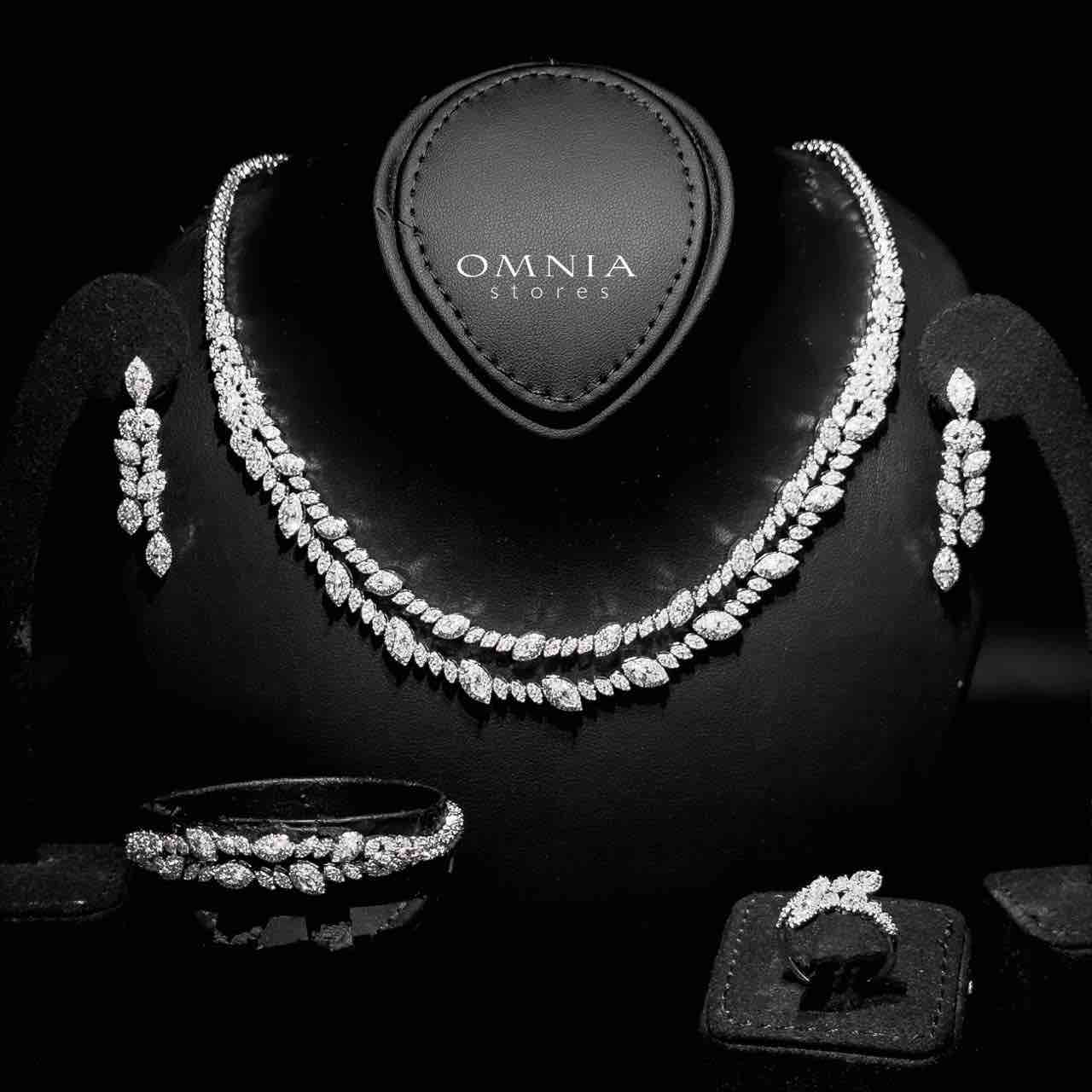 Omnia Nada White Bridal Full Set in High Quality Zircon Stone Rhodium Plated - OMNIASTORES UAE