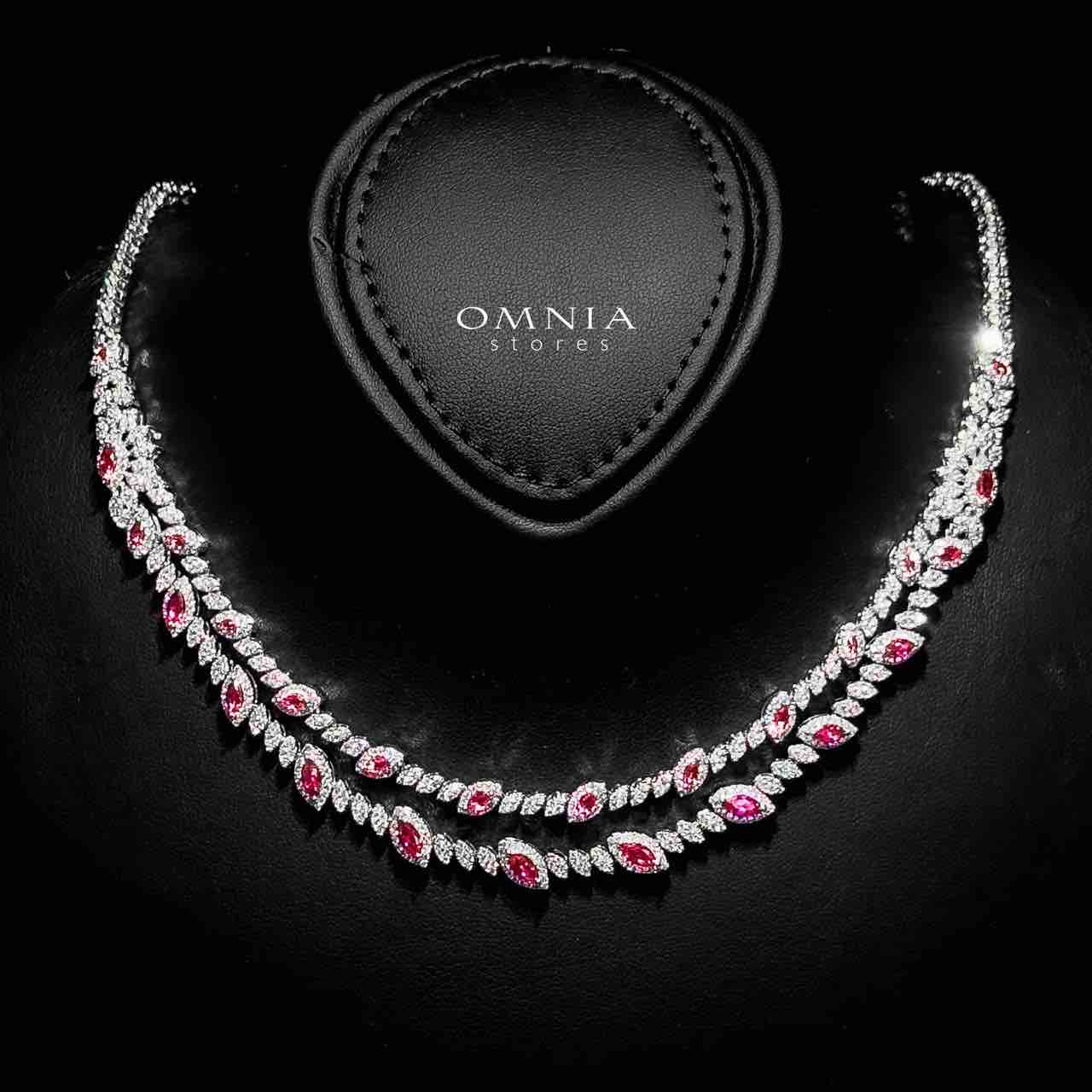 Omnia Nada Maroon Bridal Full Set in High Quality Zircon Stone Rhodium Plated - OMNIASTORES UAE