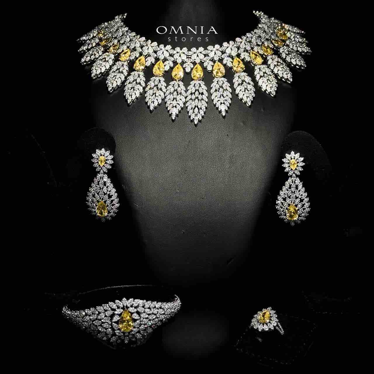 Omnia Asrar Yellow Bridal Full Set in High Quality Zircon Stone Rhodium Plated - OMNIASTORES UAE