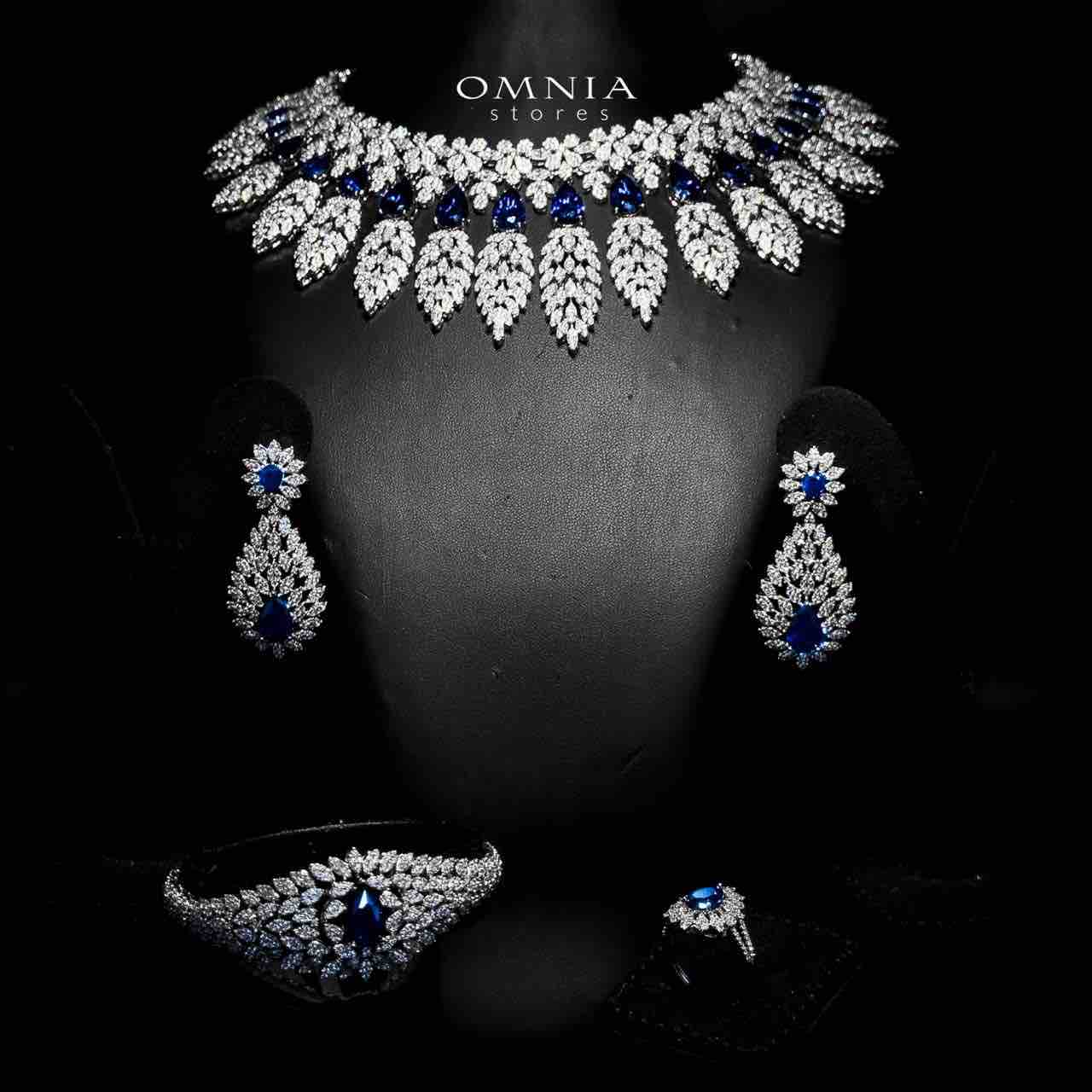 Omnia Asrar Blue Bridal Full Set in High Quality Zircon Stone Rhodium Plated - OMNIASTORES UAE