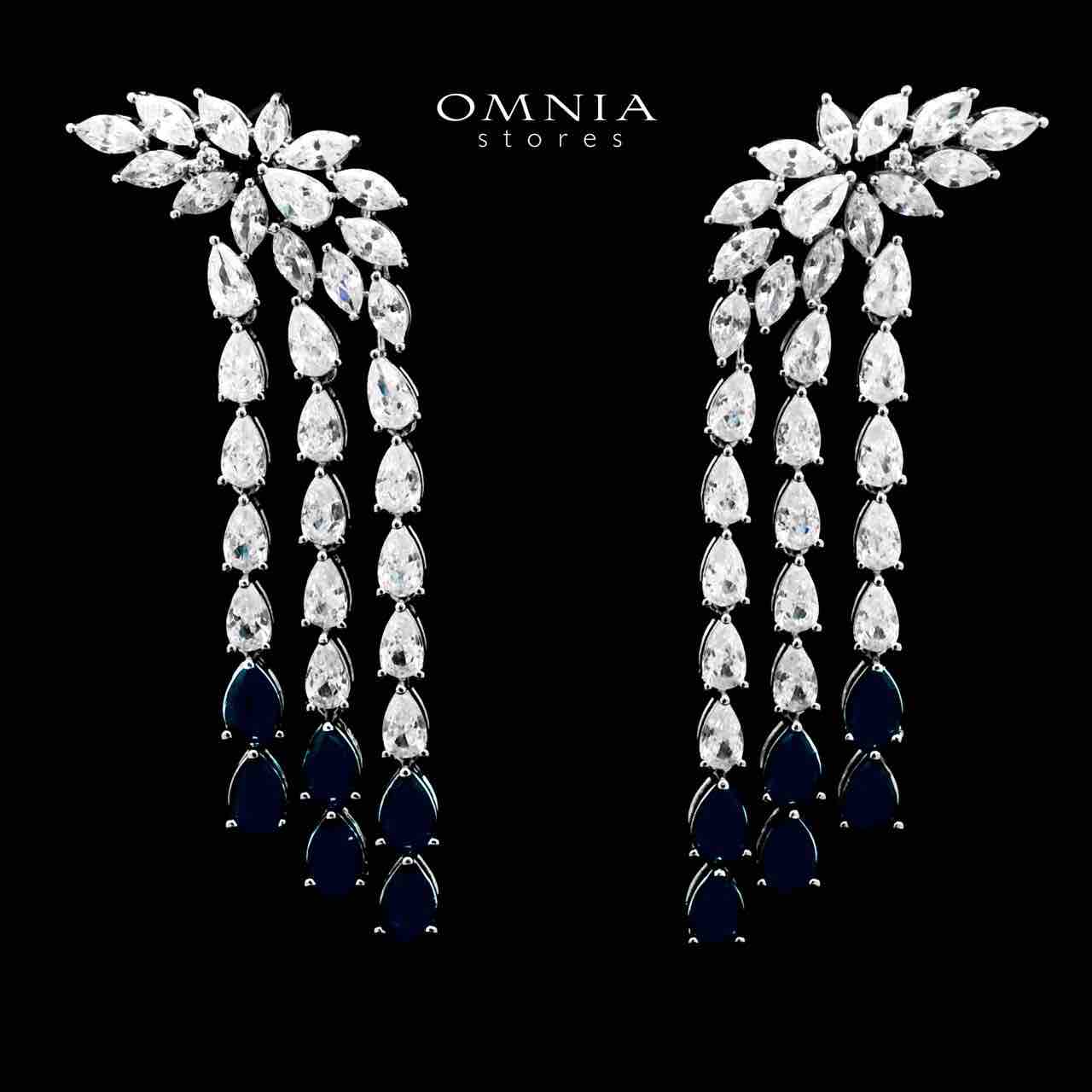 Omnia Rahaf Blue Bridal Full Set in High Quality Zircon Stone in Rhodium Plated