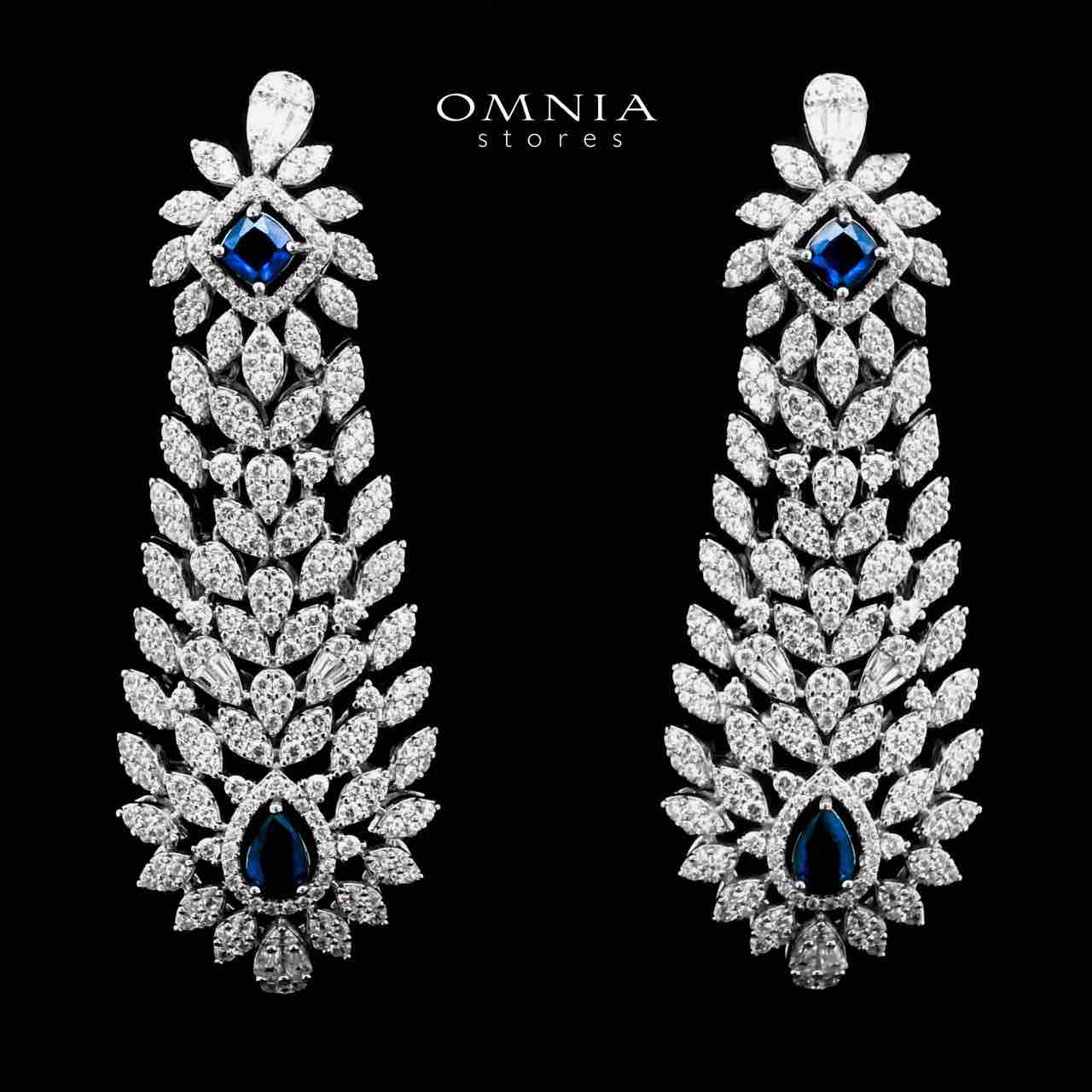 Omnia Asal Blue Bridal Full Set in High Quality Zircon Stone Rhodium Plated