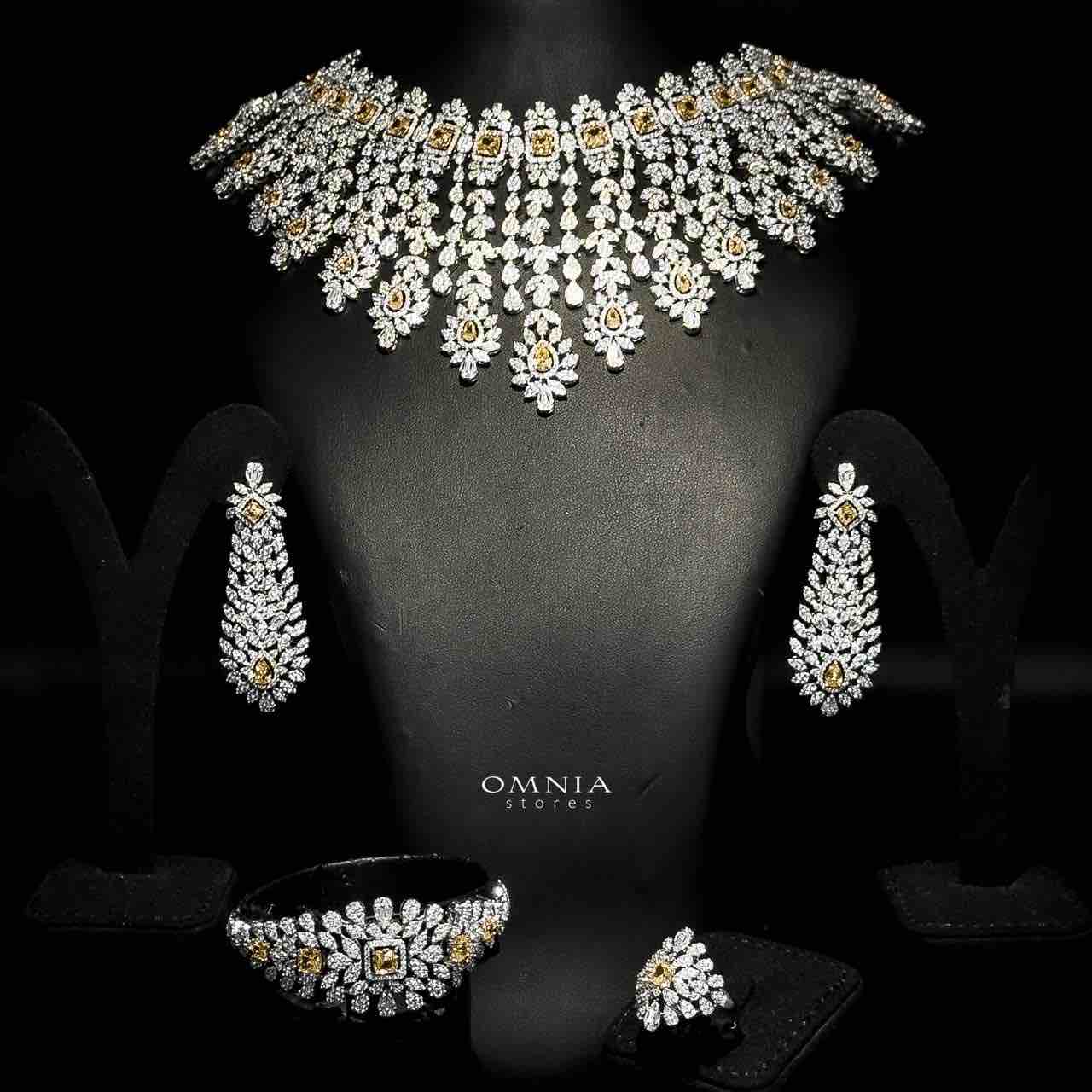 Omnia Asal Yellow Bridal Full Set in High Quality Zircon Stone Rhodium Plated - OMNIASTORES UAE