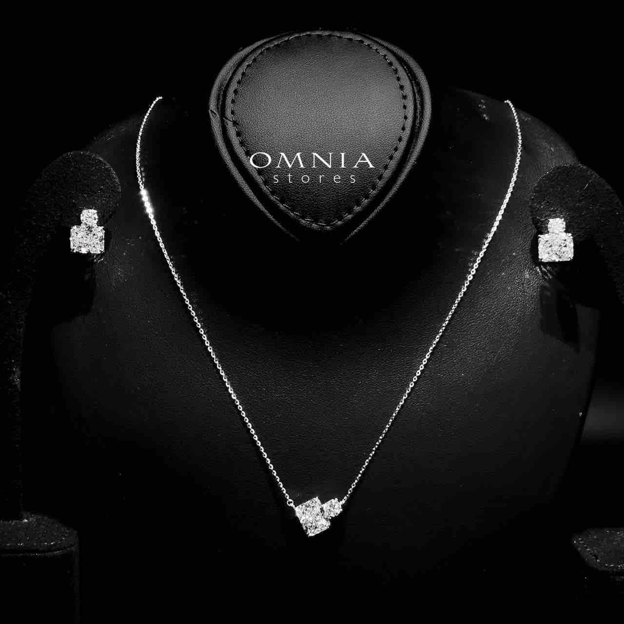 Omnia Bahira White Pendant Necklace And Earrings Set in 92.5 Silver with High-Quality Ice Cut Stones