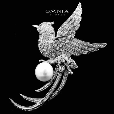 Omnia Batoul Fresh Real Water Pearl brooch in 92.5 Silver In High Quality Simulated diamonds