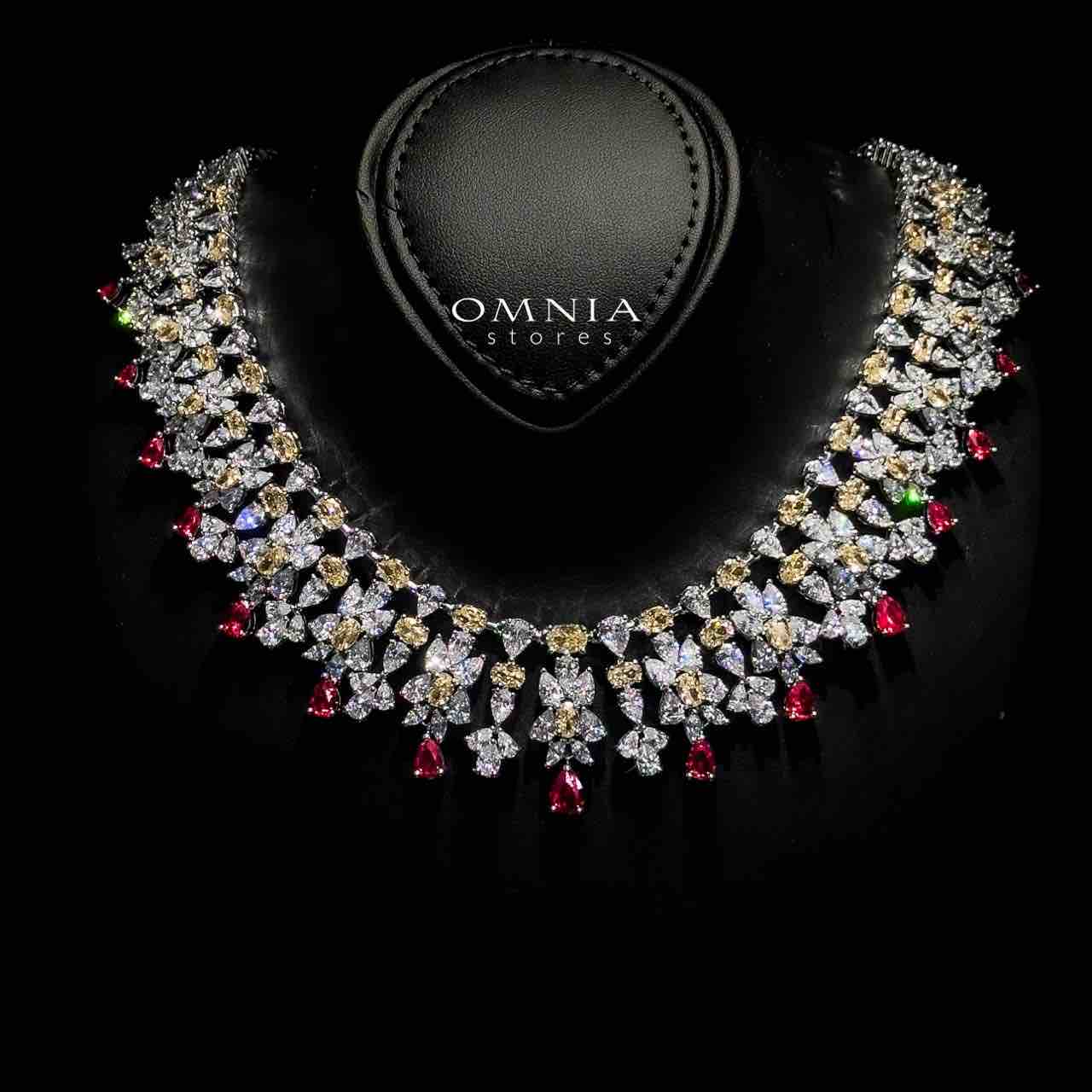 Omnia Dema Red and Yellow Bridal Full Set in High Quality Zircon Stone Rhodium Plated - OMNIASTORES UAE