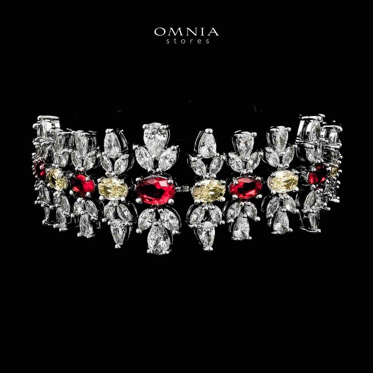 Omnia Dema Red and Yellow Bridal Full Set in High Quality Zircon Stone Rhodium Plated - OMNIASTORES UAE